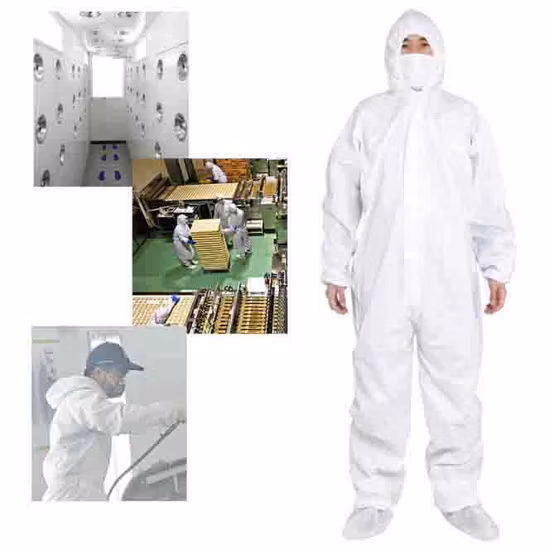 Bianco 50 pezzi per cartone M, L, XL, XXL, Xxxl, Xxxxl Protezione SMS Hazmat Tuta protettiva chimica